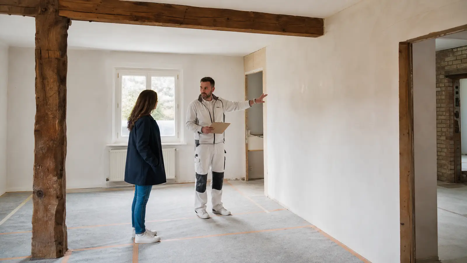 artisan plaquiste Molsheim préparant une rénovation intérieure avec une propriétaire
