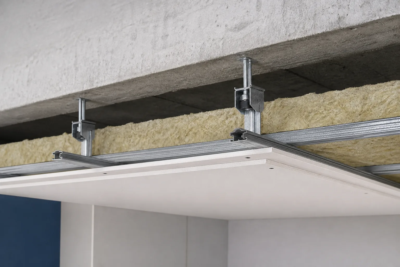 Plafond suspendu Strasbourg – composition technique Plafond suspendu Strasbourg avec ossature métallique, isolant et double parement