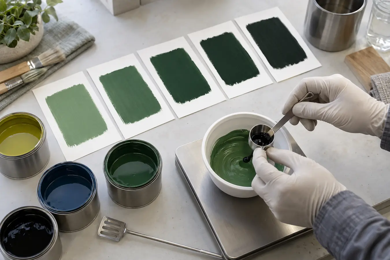 comment faire du vert foncé en peinture - tests de nuances comment faire du vert foncé en peinture avec des tests progressifs et mesurés